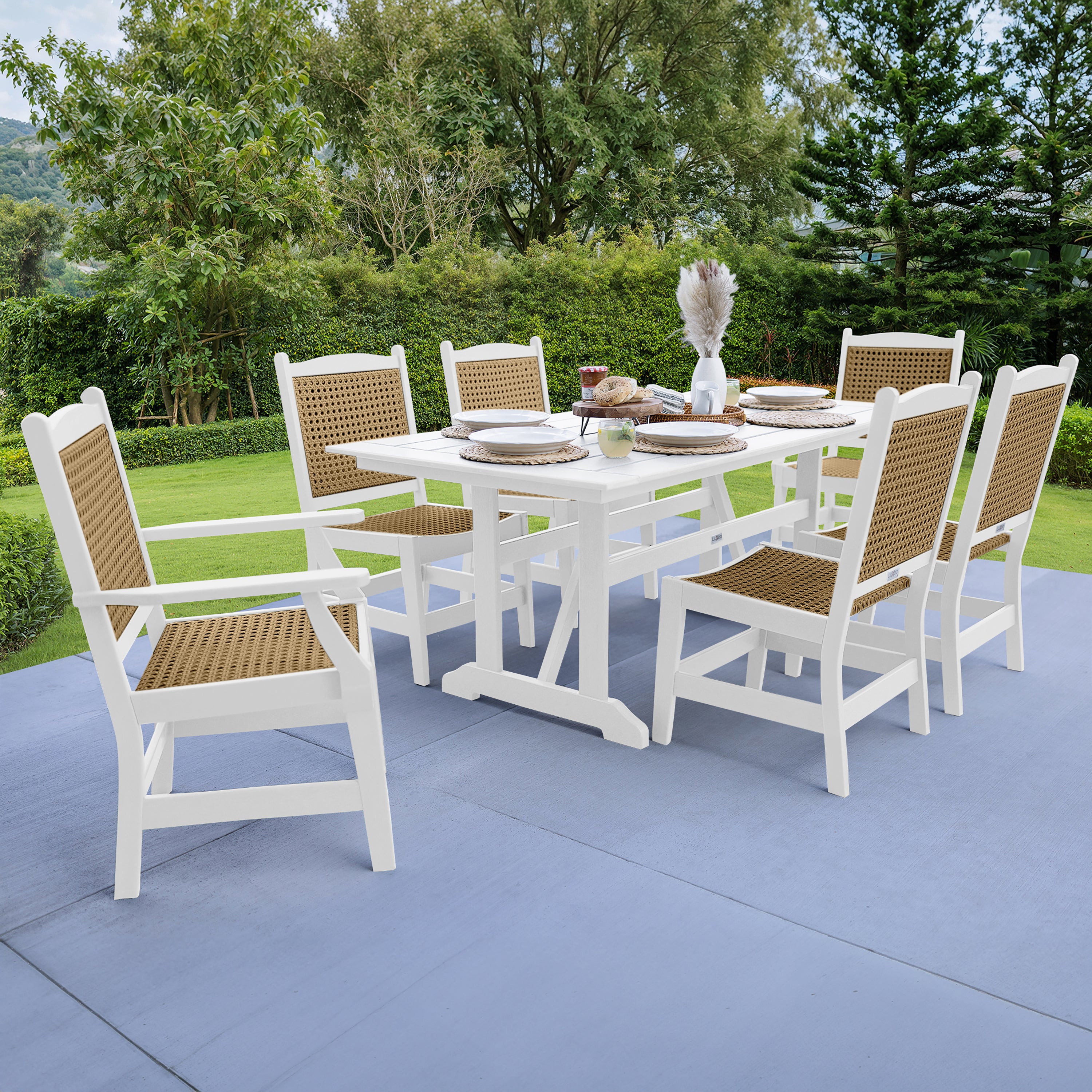 LuXeo Tuscany Woven Rattan Dining Set, 7-Piece