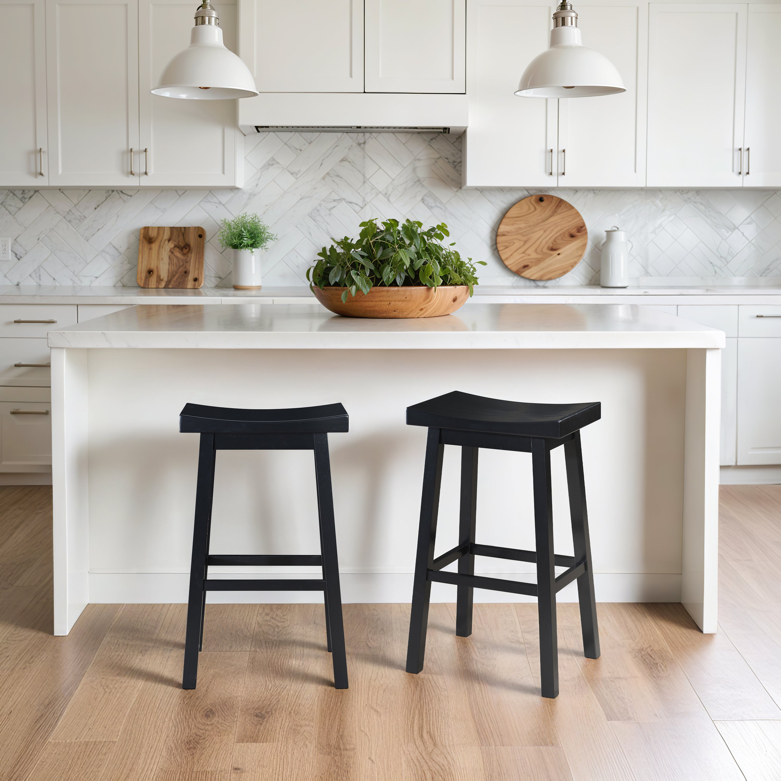 LuXeo Lakewood Solid Wood Saddle Barstool (Set of 2)