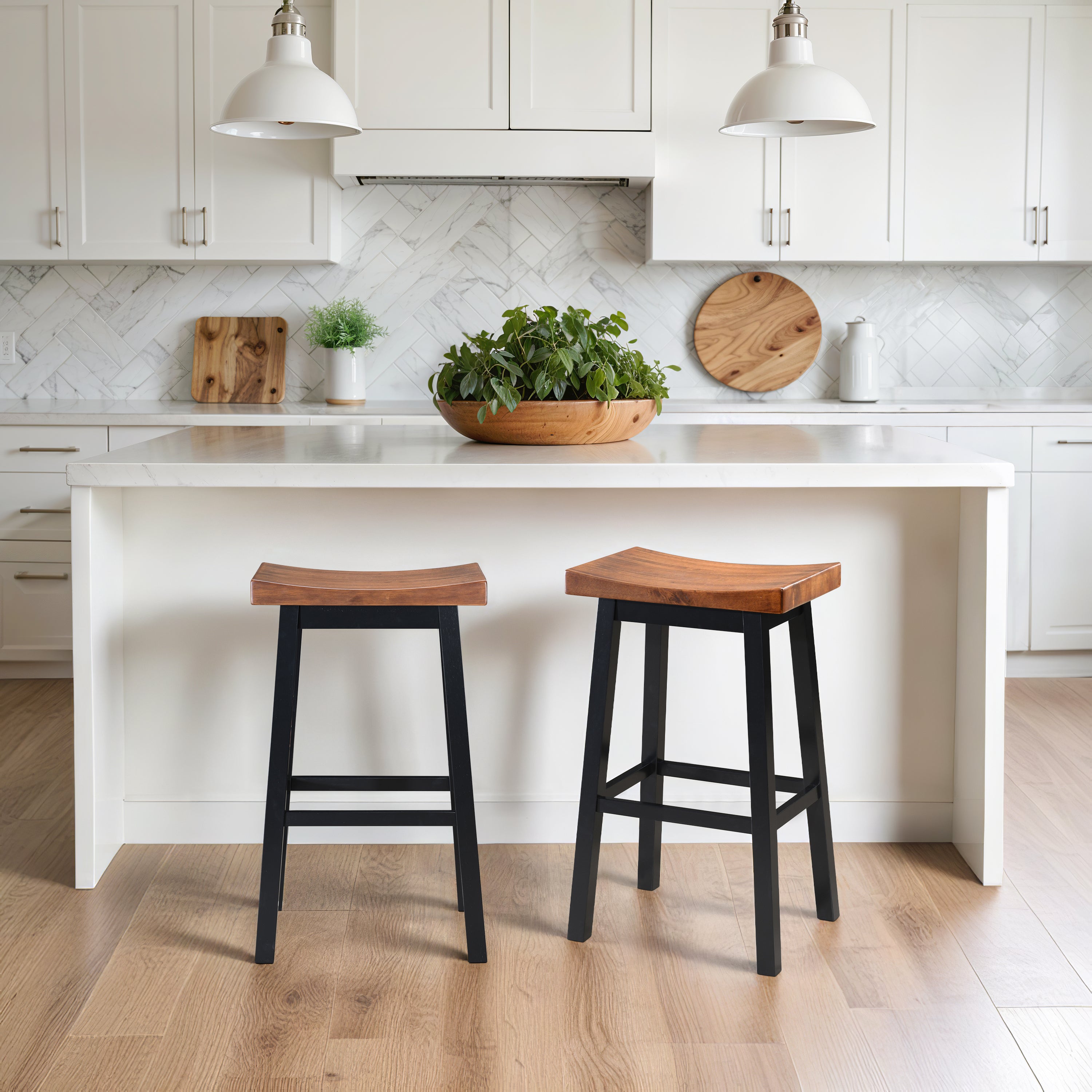 LuXeo Lakewood Solid Wood Saddle Barstool (Set of 2)