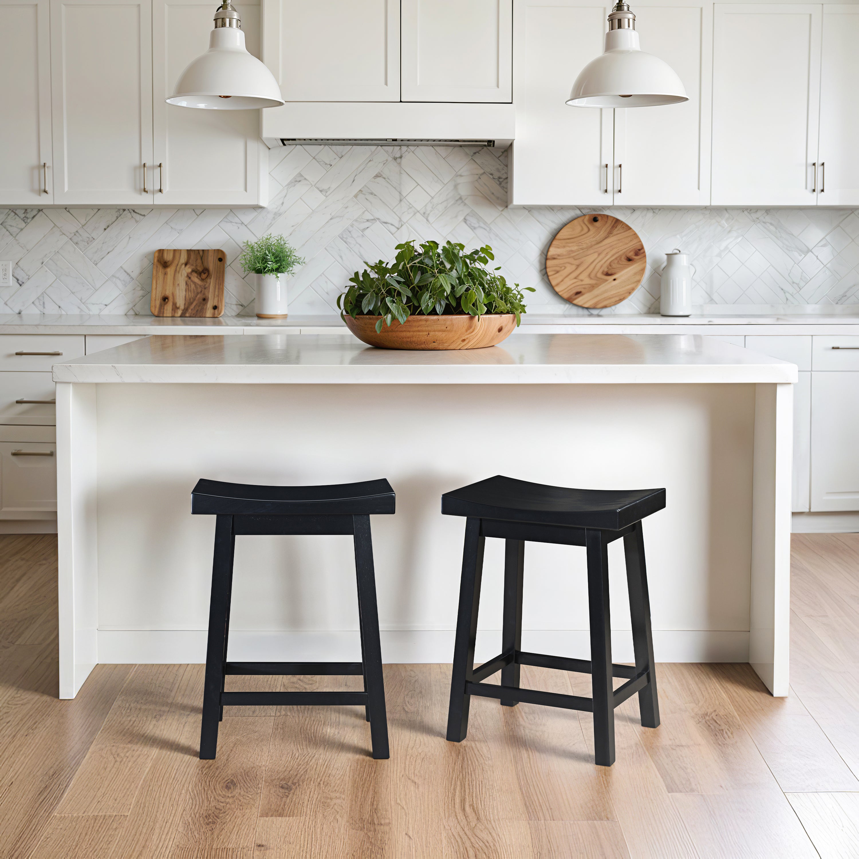 LuXeo Lakewood Solid Wood Saddle Barstool (Set of 2)