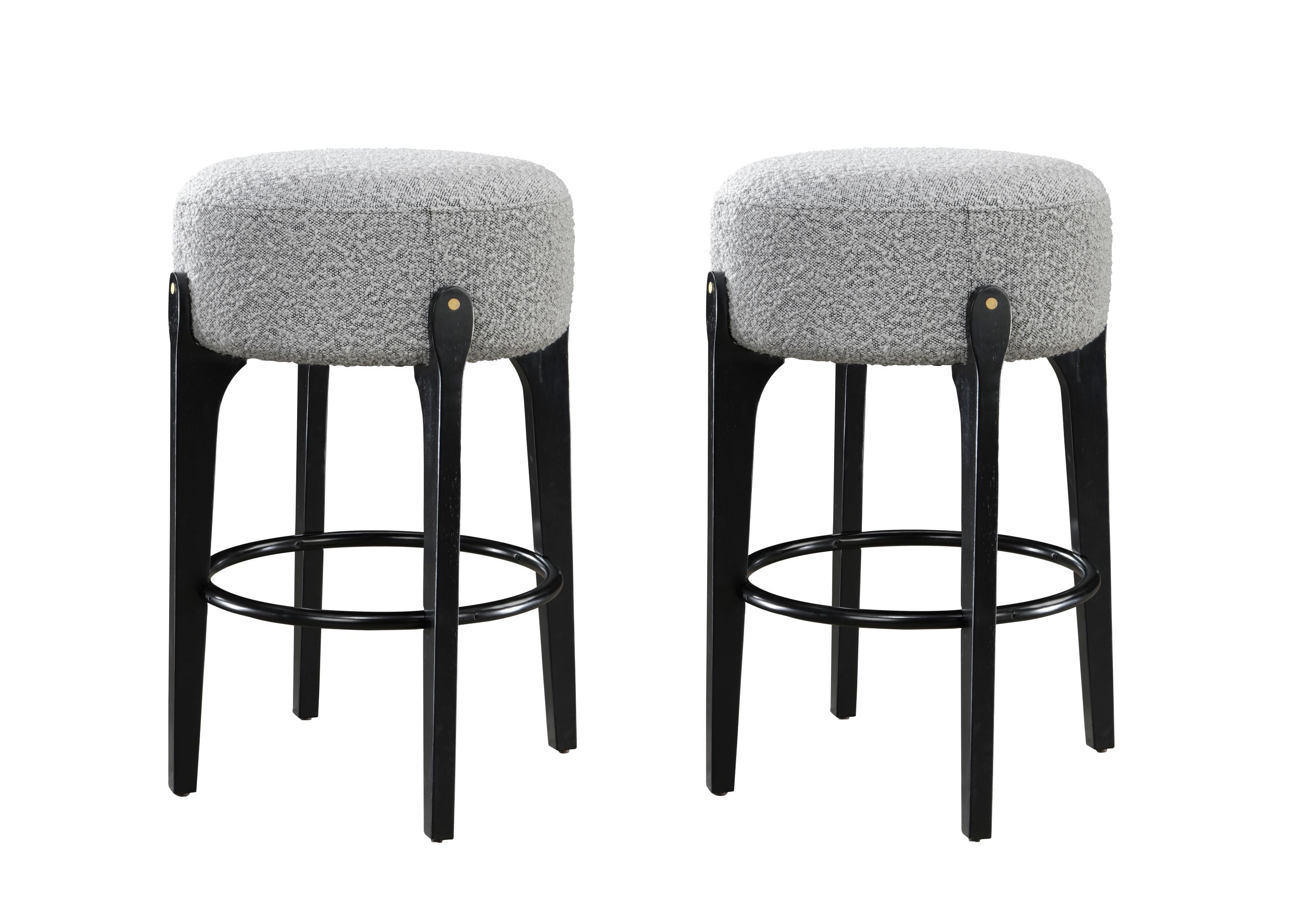 LuXeo Ellie 29 in. Backless Wood Bar stool with Boucle Fabric Seat (Set of 2)