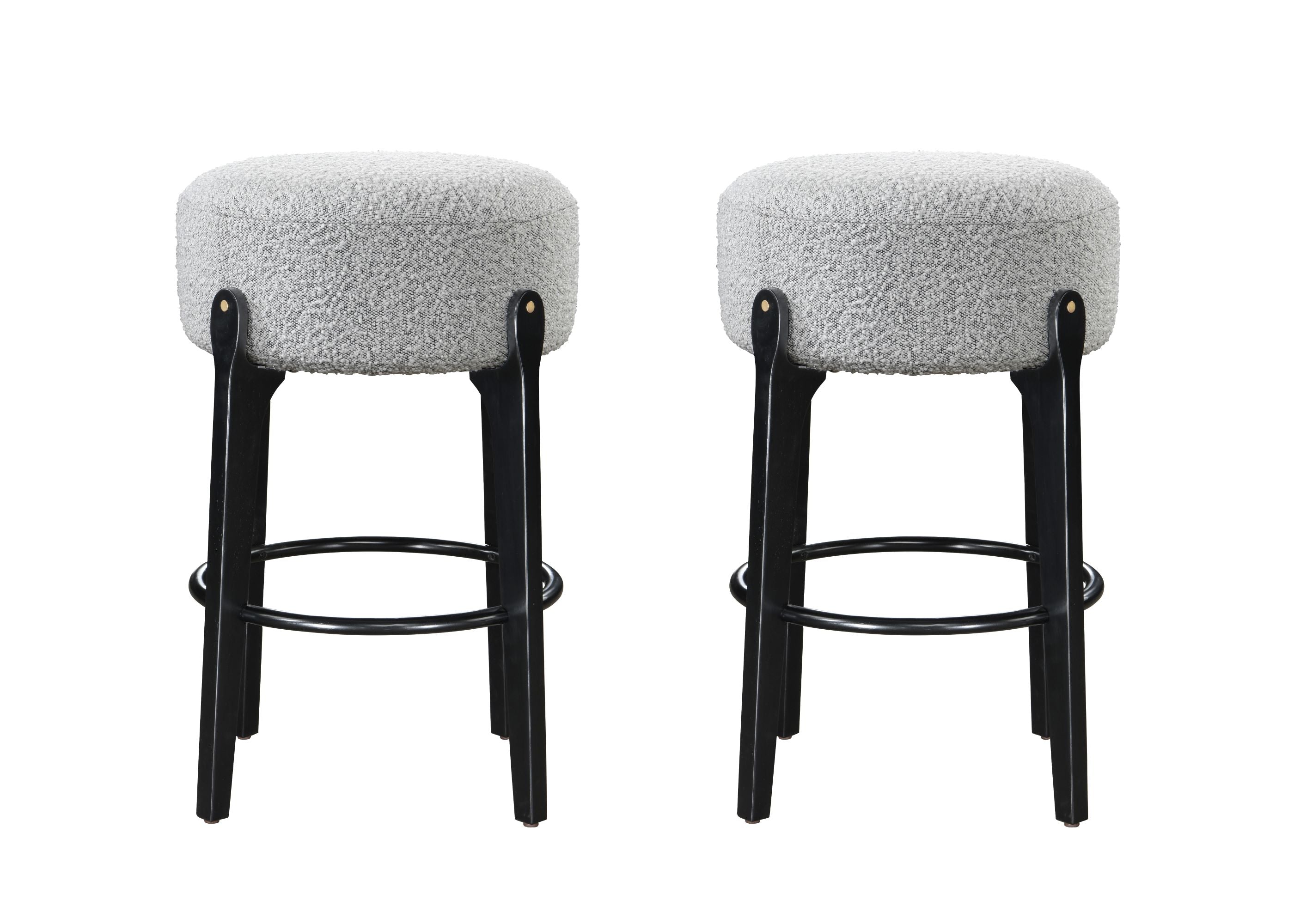 LuXeo Ellie 29 in. Backless Wood Bar stool with Boucle Fabric Seat (Set of 2)