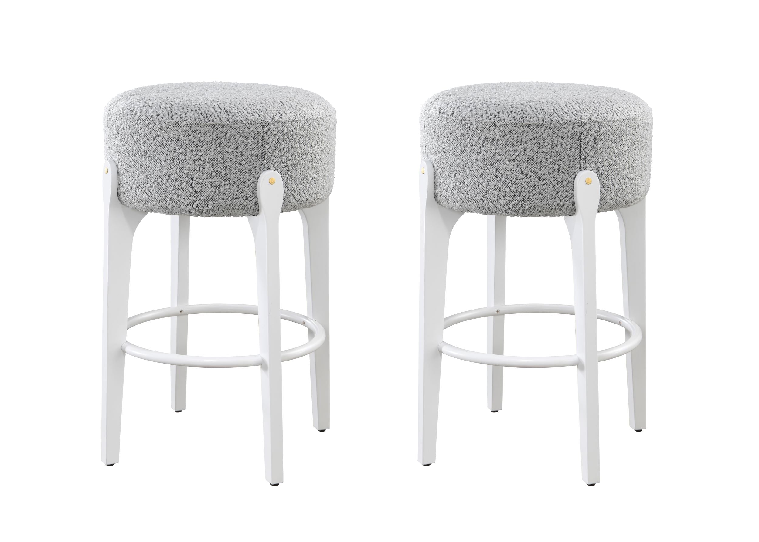 LuXeo Ellie 29 in. Backless Wood Bar stool with Boucle Fabric Seat (Set of 2)