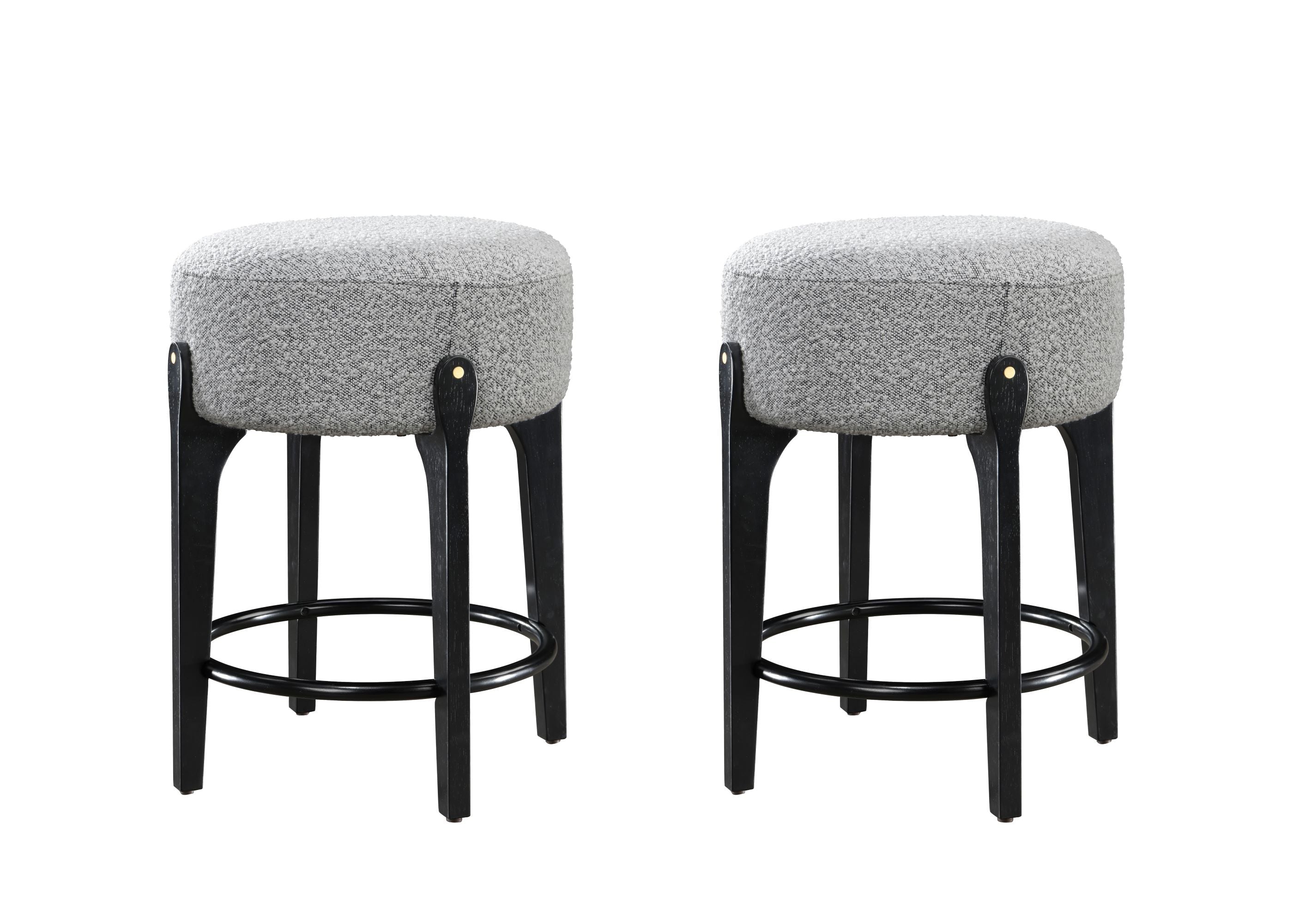 LuXeo Ellie 29 in. Backless Wood Bar stool with Boucle Fabric Seat (Set of 2)