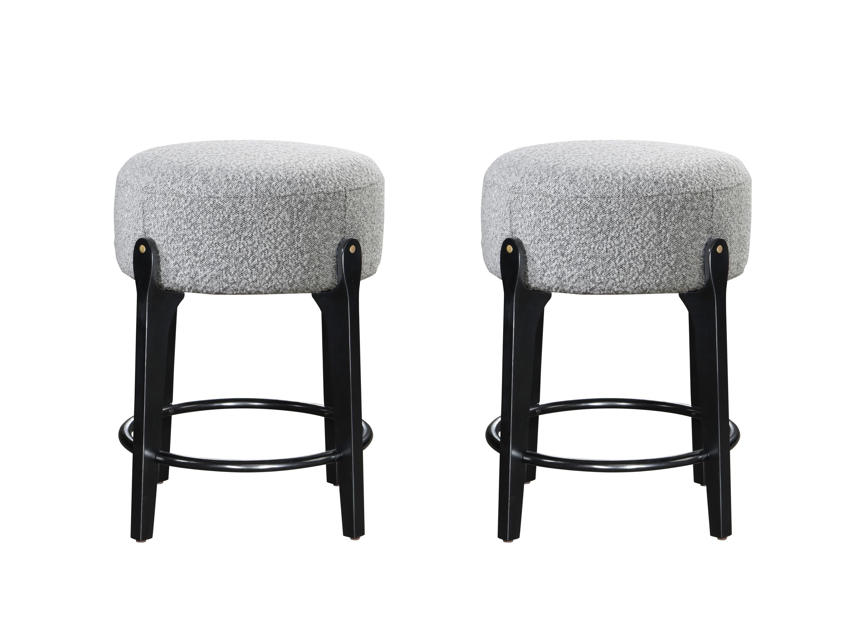 LuXeo Ellie 29 in. Backless Wood Bar stool with Boucle Fabric Seat (Set of 2)