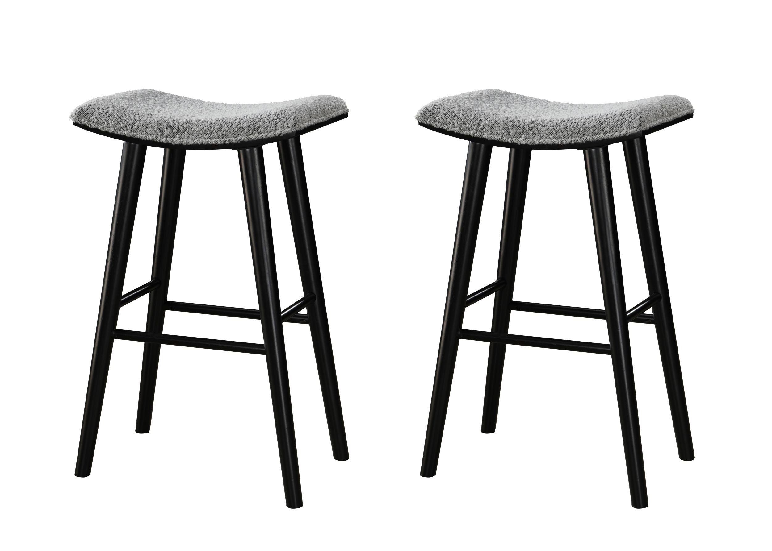 LuXeo Luna Backless Wood Saddle Bar Stools with Boucle Fabric Seat (Set of 2)