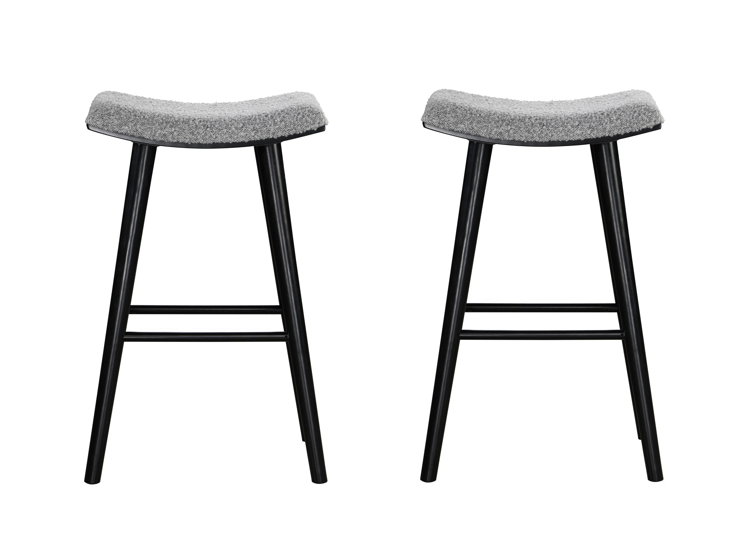 LuXeo Luna Backless Wood Saddle Bar Stools with Boucle Fabric Seat (Set of 2)