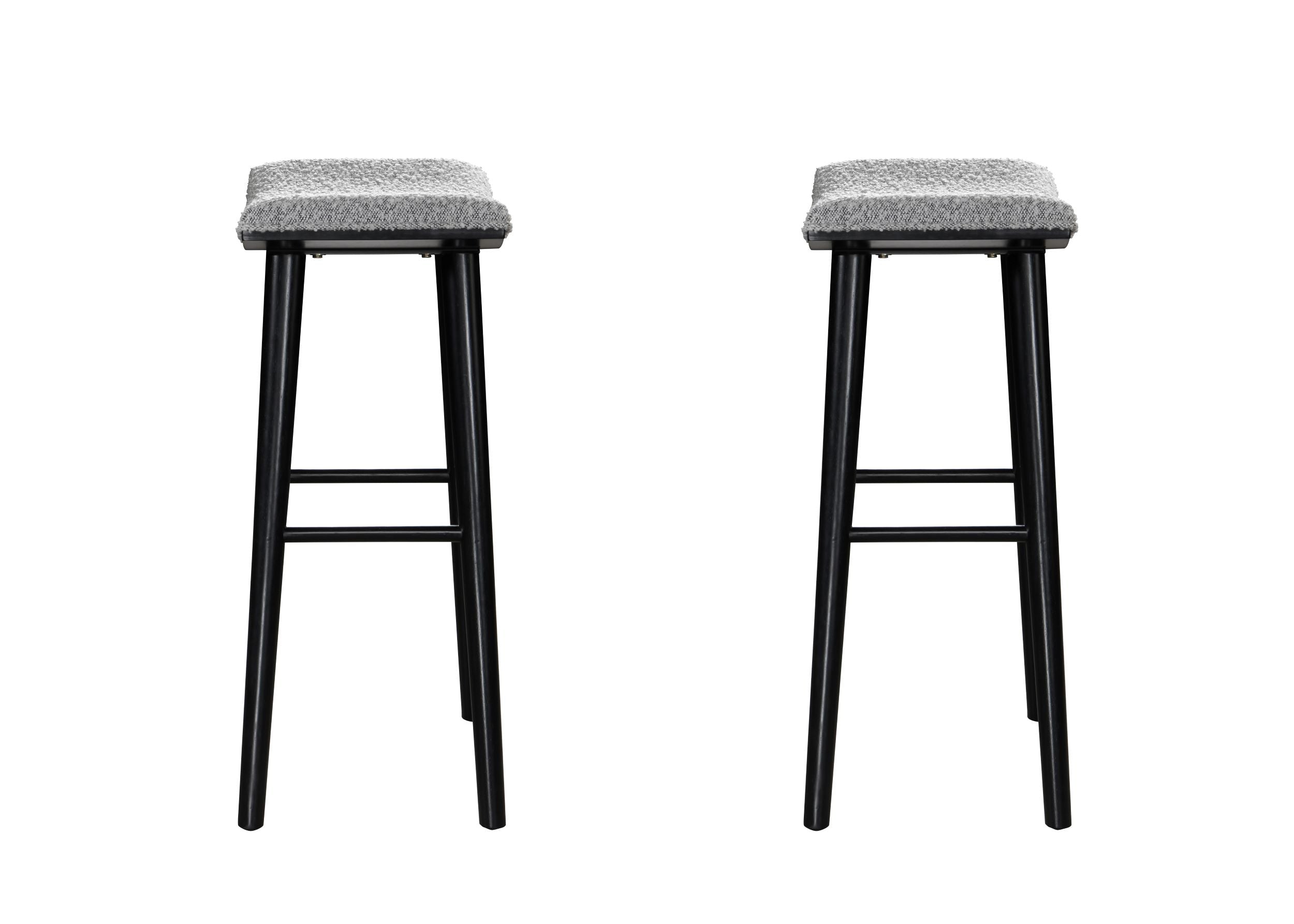 LuXeo Luna Backless Wood Saddle Bar Stools with Boucle Fabric Seat (Set of 2)