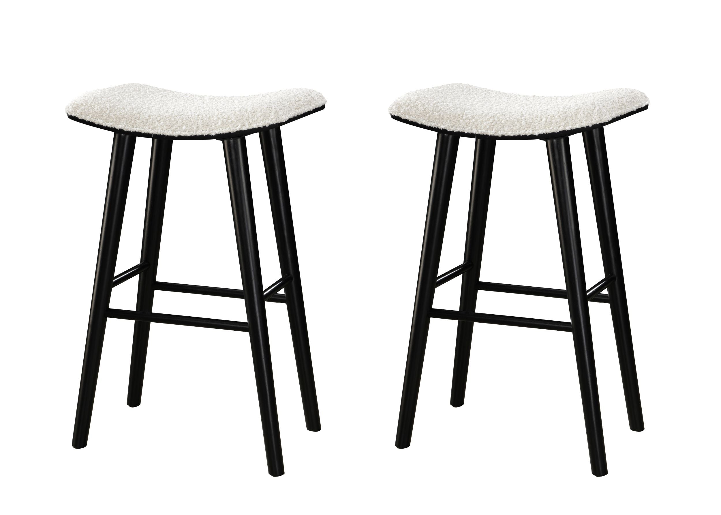 LuXeo Luna Backless Wood Saddle Bar Stools with Boucle Fabric Seat (Set of 2)