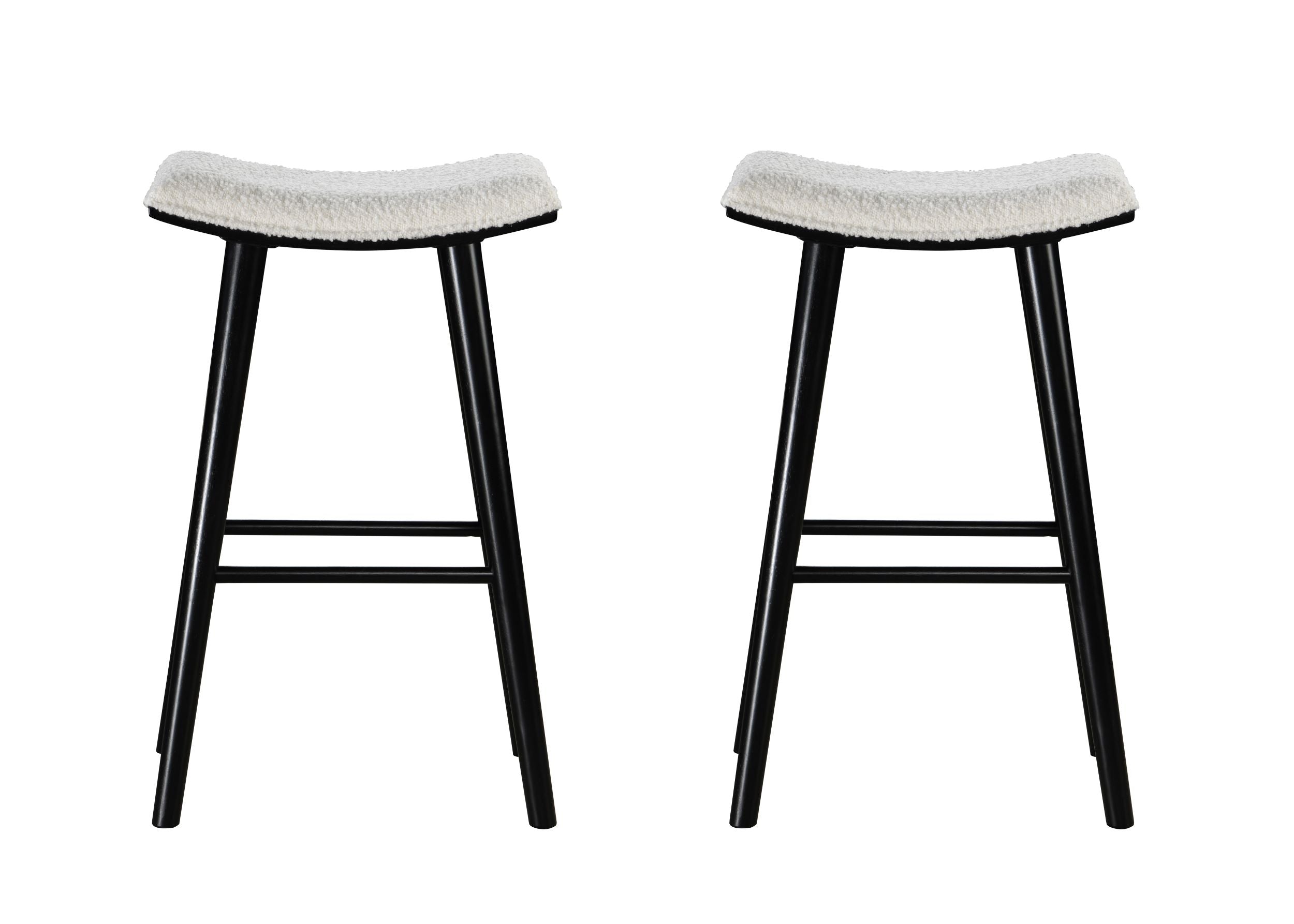 LuXeo Luna Backless Wood Saddle Bar Stools with Boucle Fabric Seat (Set of 2)