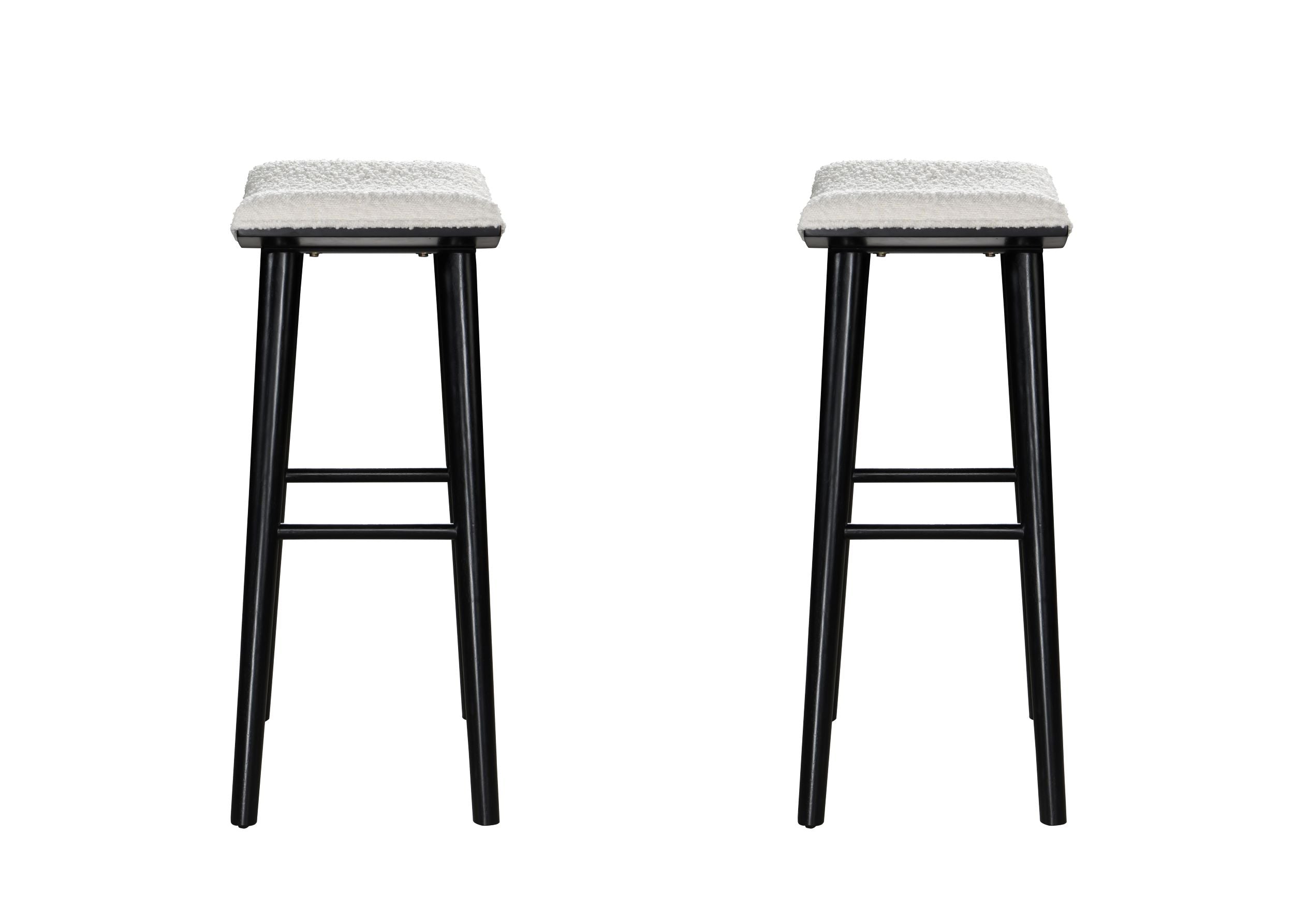 LuXeo Luna Backless Wood Saddle Bar Stools with Boucle Fabric Seat (Set of 2)