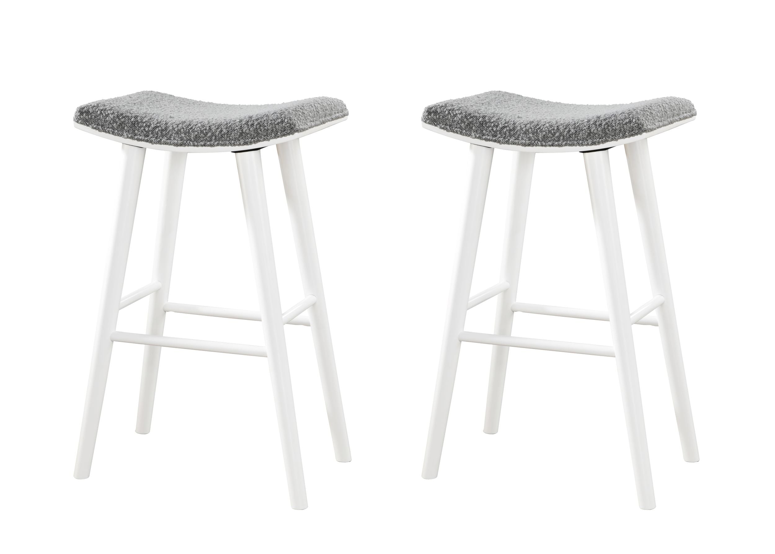 LuXeo Luna Backless Wood Saddle Bar Stools with Boucle Fabric Seat (Set of 2)