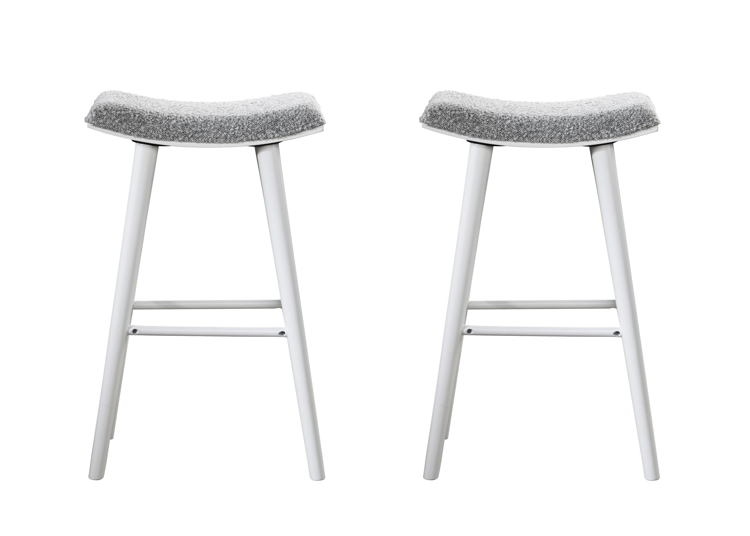 LuXeo Luna Backless Wood Saddle Bar Stools with Boucle Fabric Seat (Set of 2)