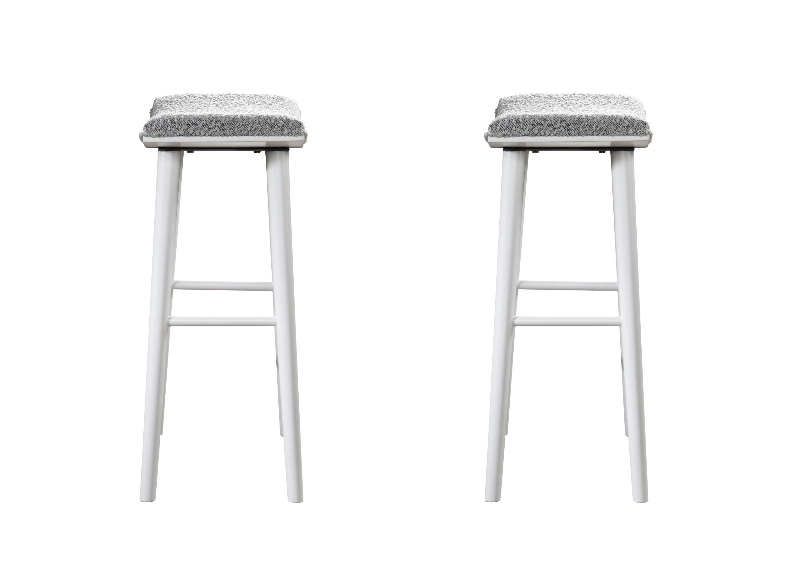 LuXeo Luna Backless Wood Saddle Bar Stools with Boucle Fabric Seat (Set of 2)