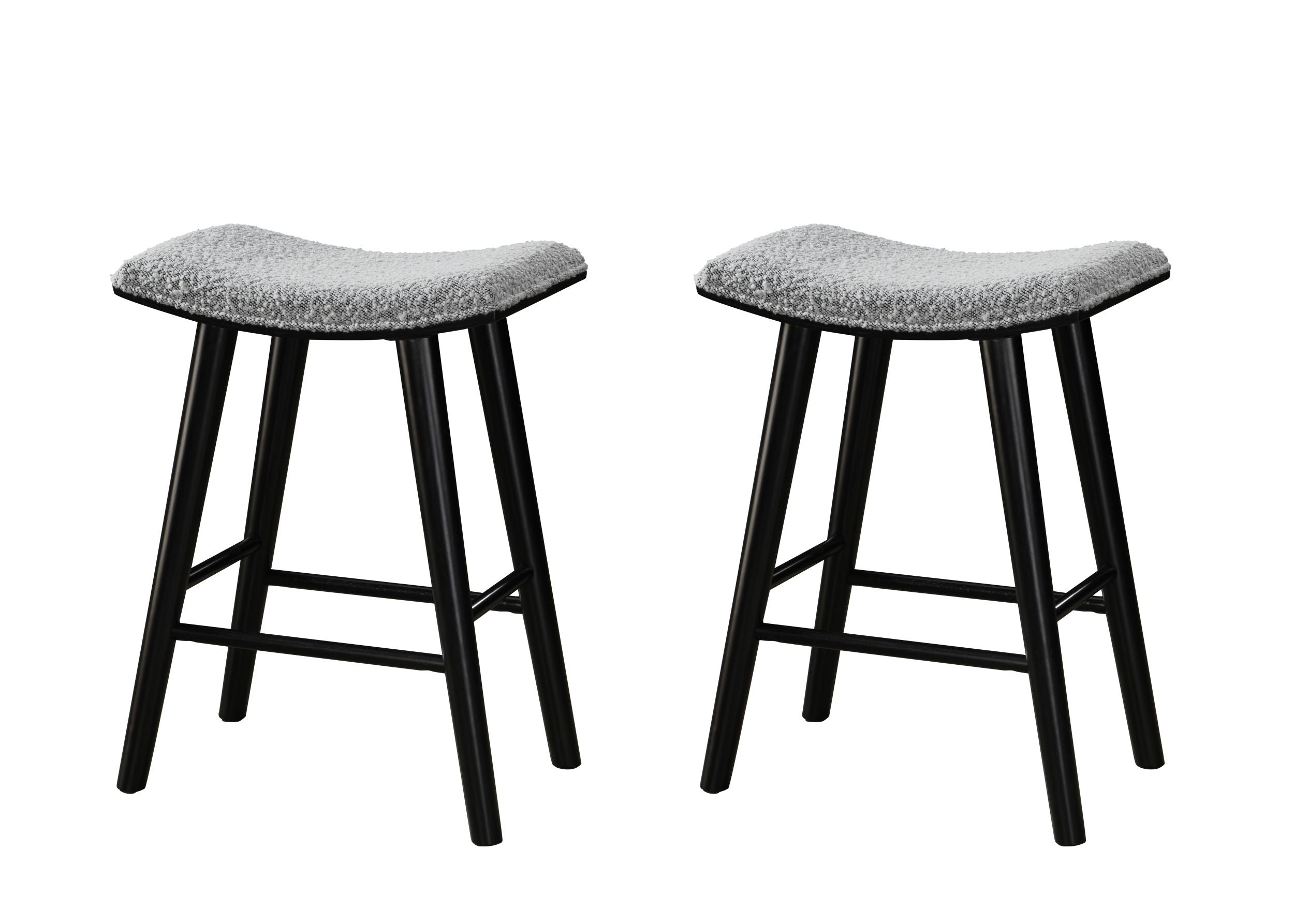 LuXeo Luna Backless Wood Saddle Bar Stools with Boucle Fabric Seat (Set of 2)