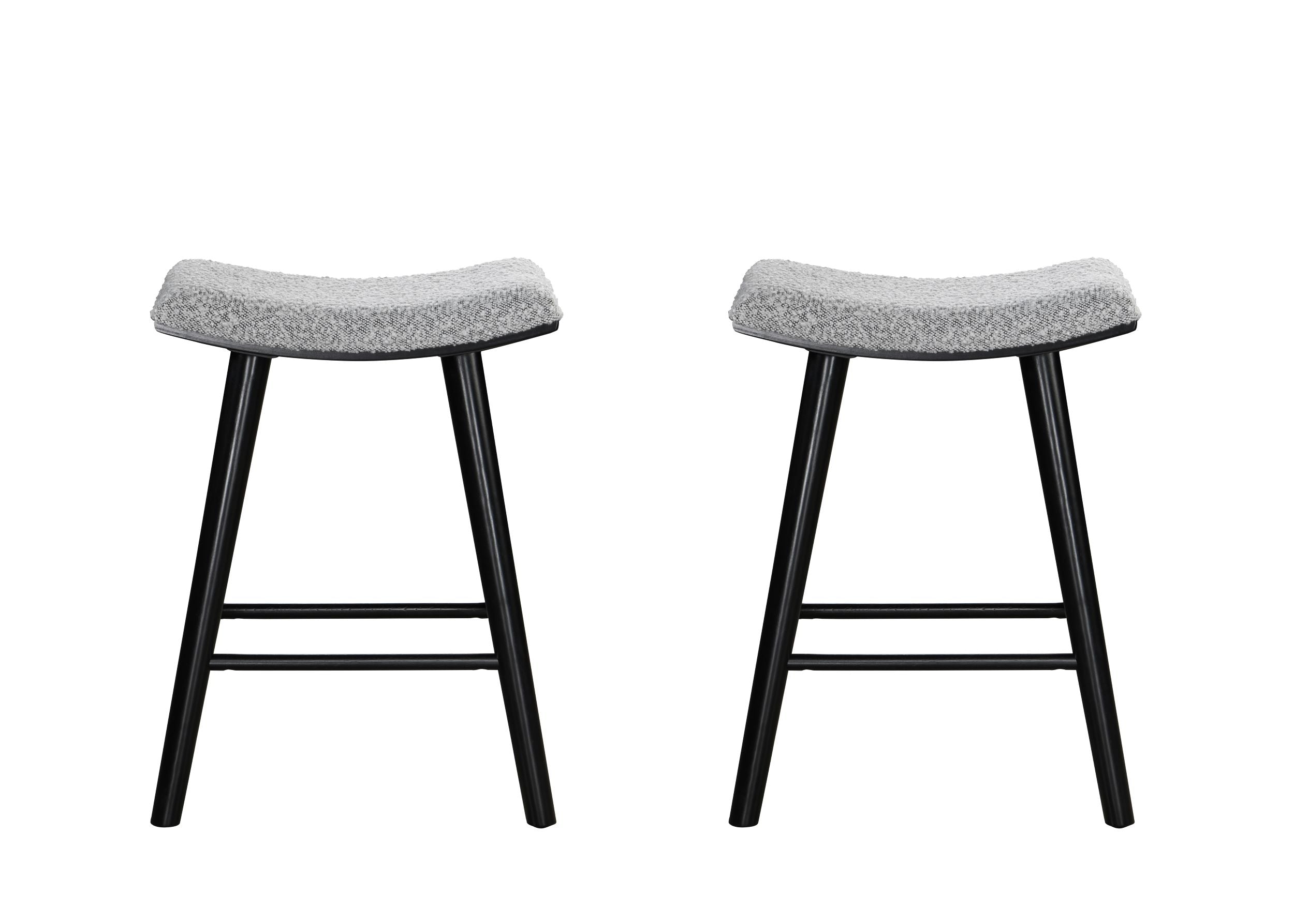 LuXeo Luna Backless Wood Saddle Bar Stools with Boucle Fabric Seat (Set of 2)