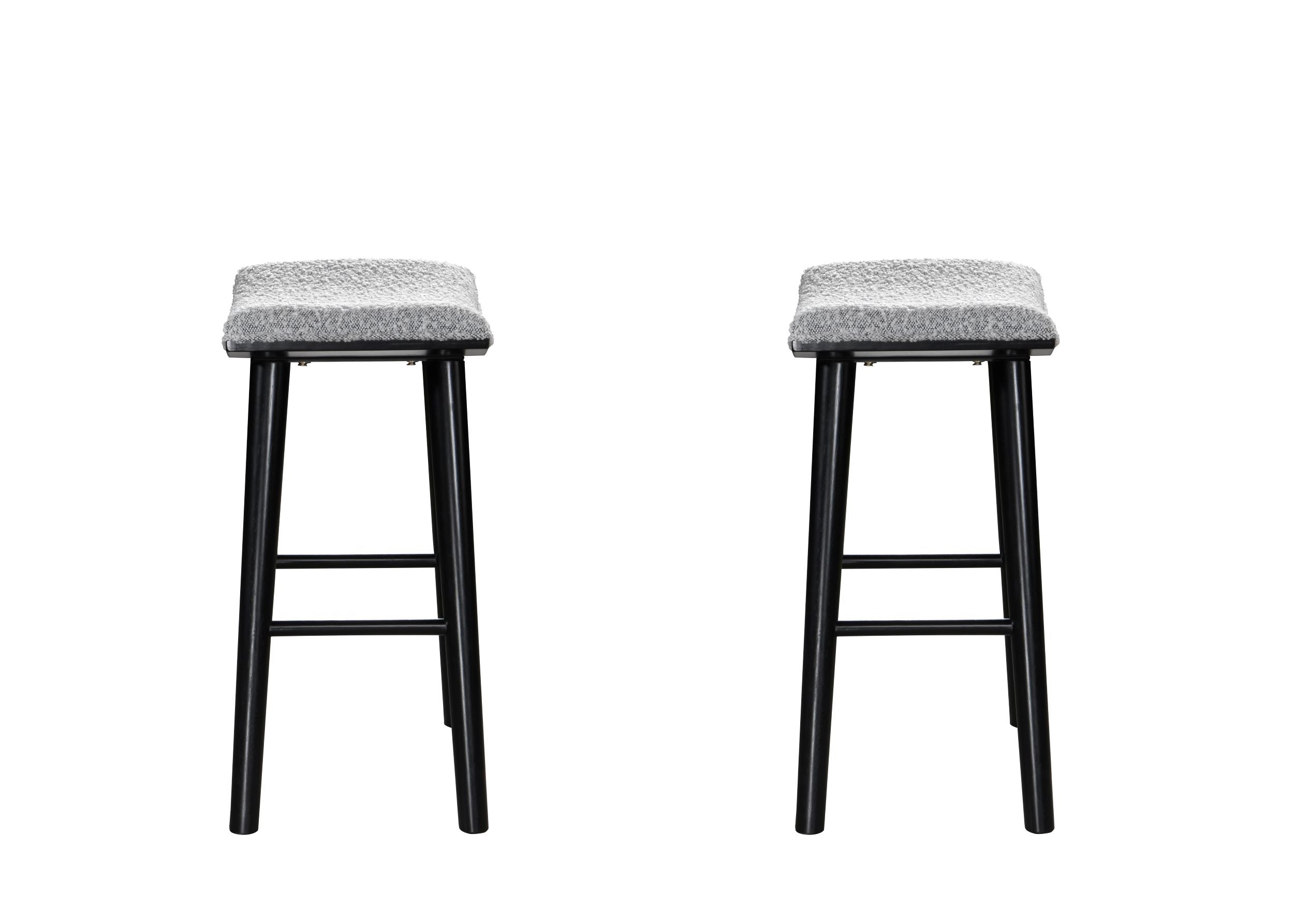 LuXeo Luna Backless Wood Saddle Bar Stools with Boucle Fabric Seat (Set of 2)