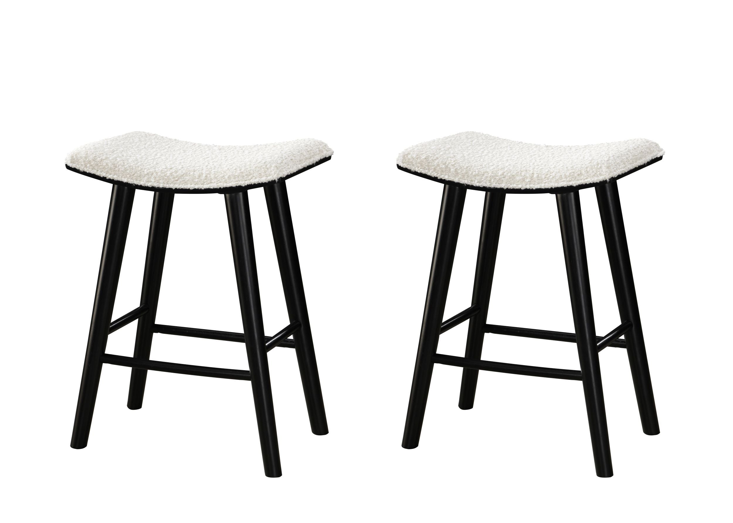 LuXeo Luna Backless Wood Saddle Bar Stools with Boucle Fabric Seat (Set of 2)