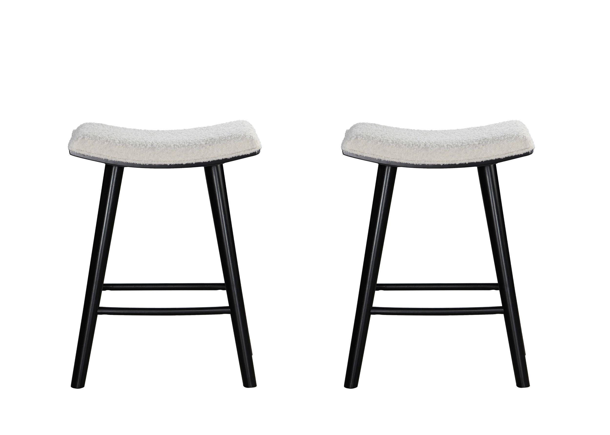 LuXeo Luna Backless Wood Saddle Bar Stools with Boucle Fabric Seat (Set of 2)