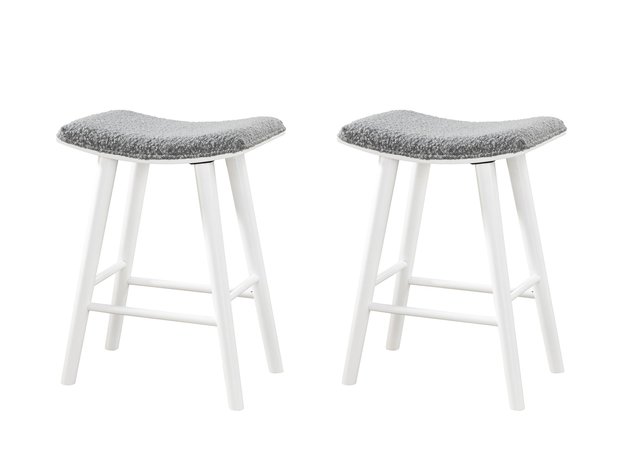 LuXeo Luna Backless Wood Saddle Bar Stools with Boucle Fabric Seat (Set of 2)