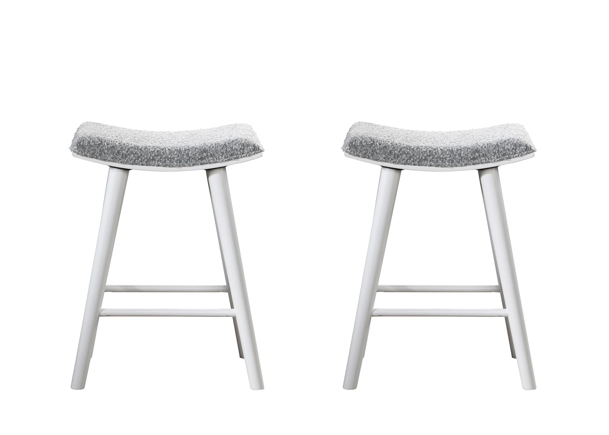 LuXeo Luna Backless Wood Saddle Bar Stools with Boucle Fabric Seat (Set of 2)