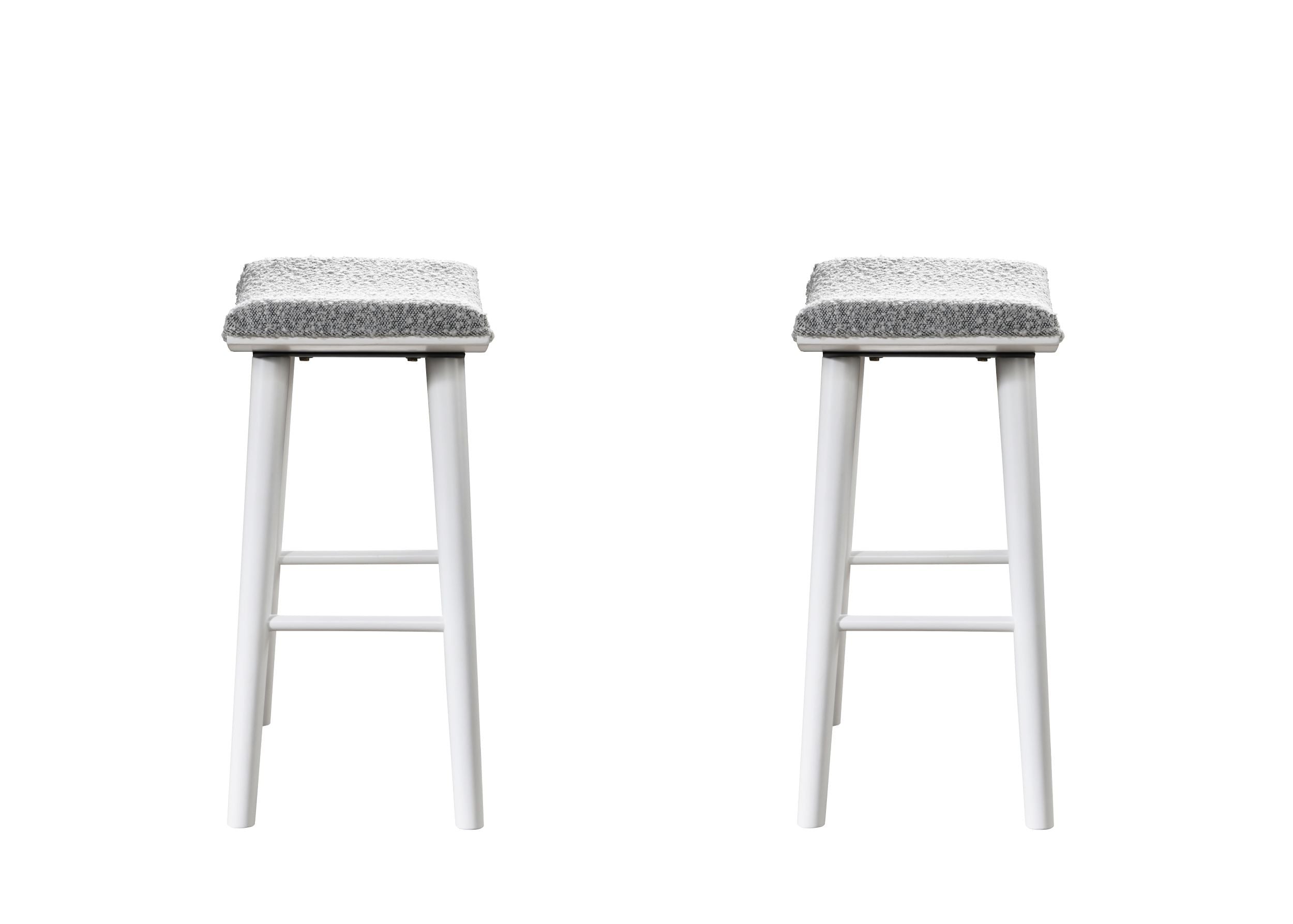 LuXeo Luna Backless Wood Saddle Bar Stools with Boucle Fabric Seat (Set of 2)