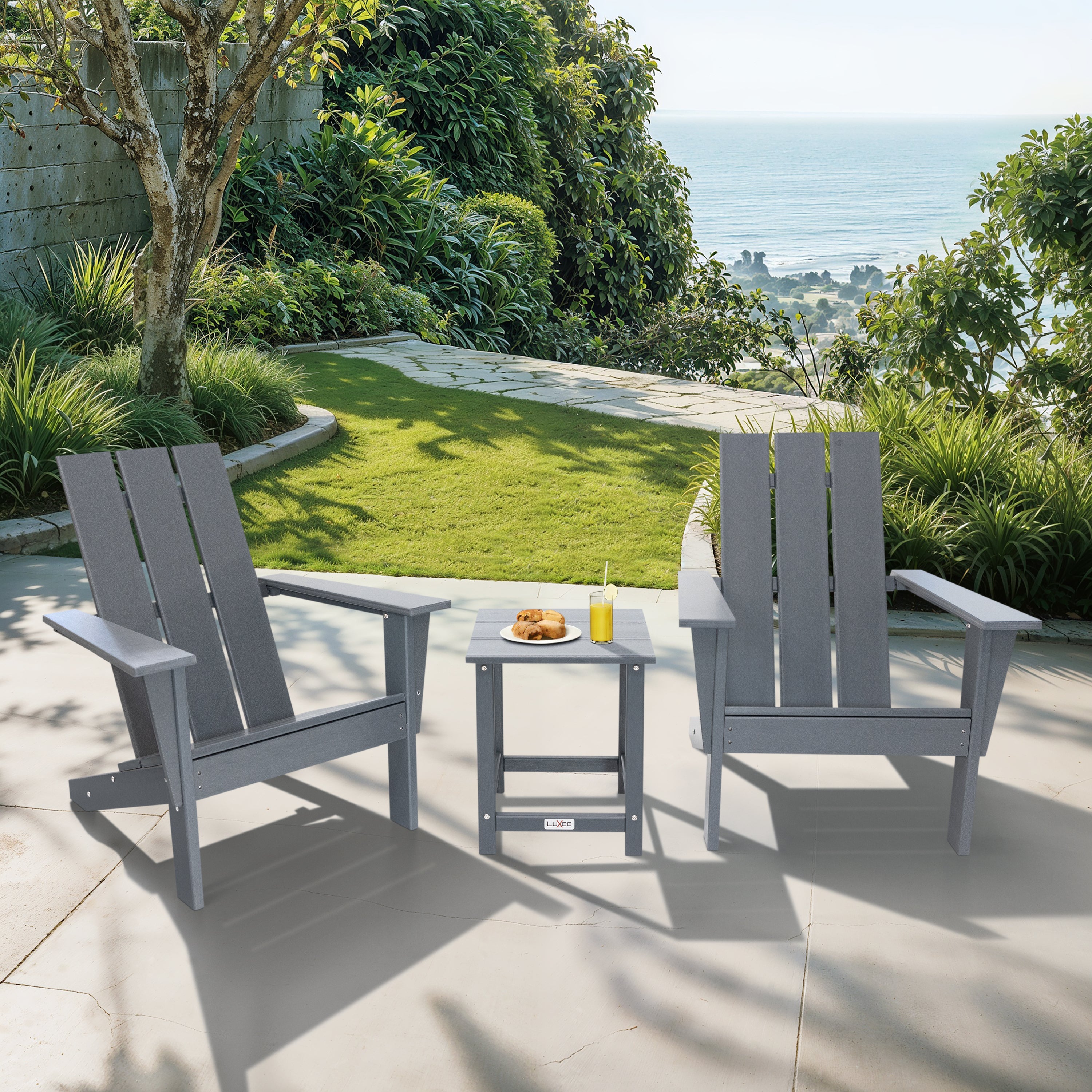 LuXeo Arcadia Outdoor Patio Adirondack Chair and Table Set (3-Piece)