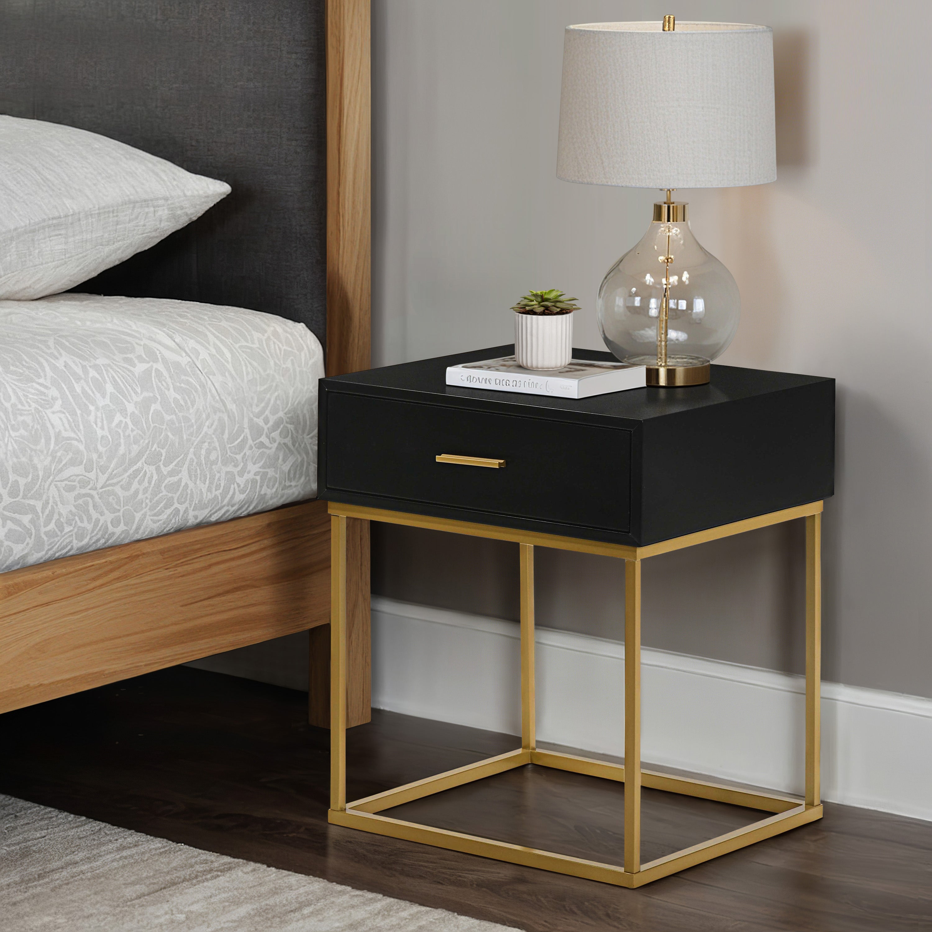 LuXeo Catalina Nighstand One Drawer with Gold Legs