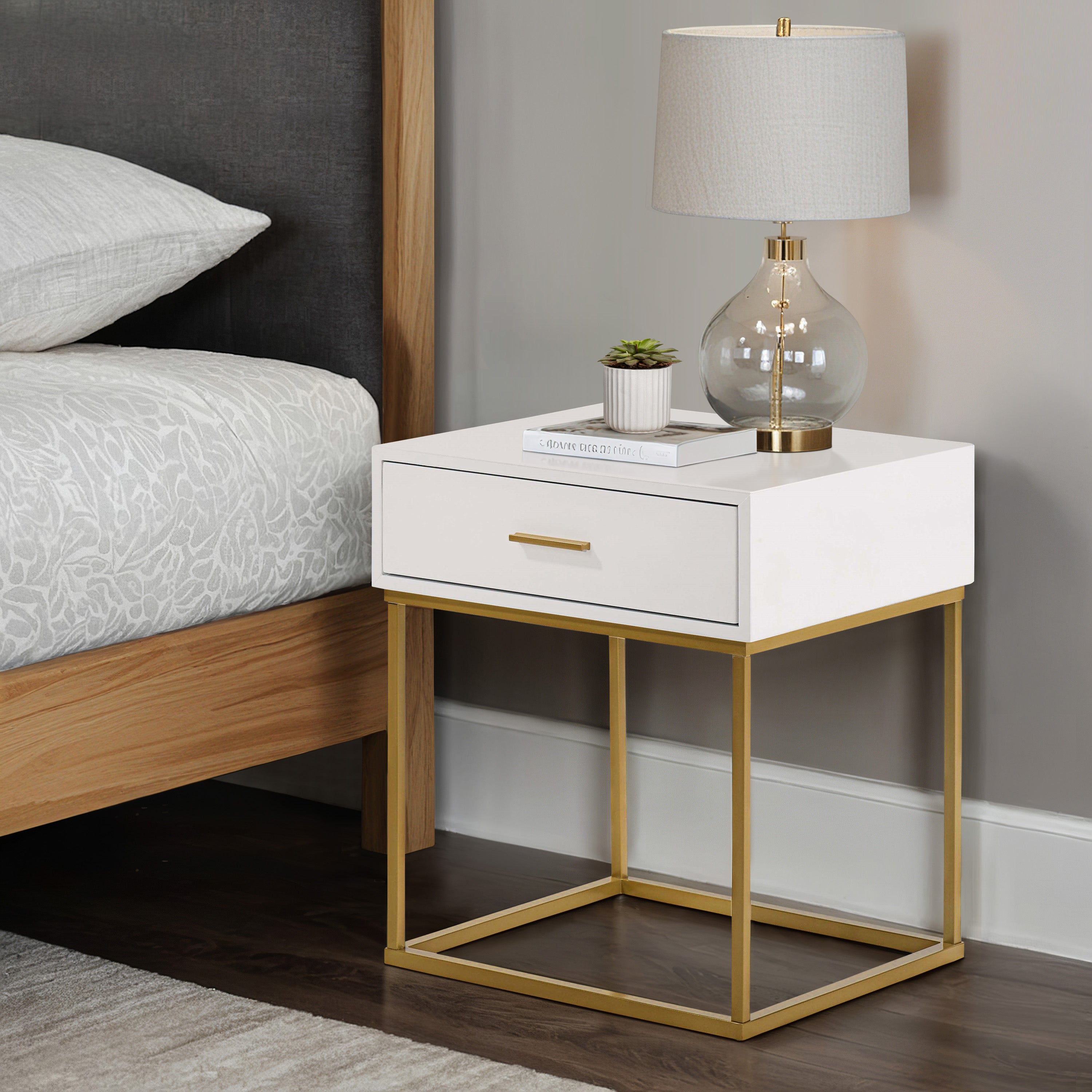 LuXeo Catalina Nighstand One Drawer with Gold Legs