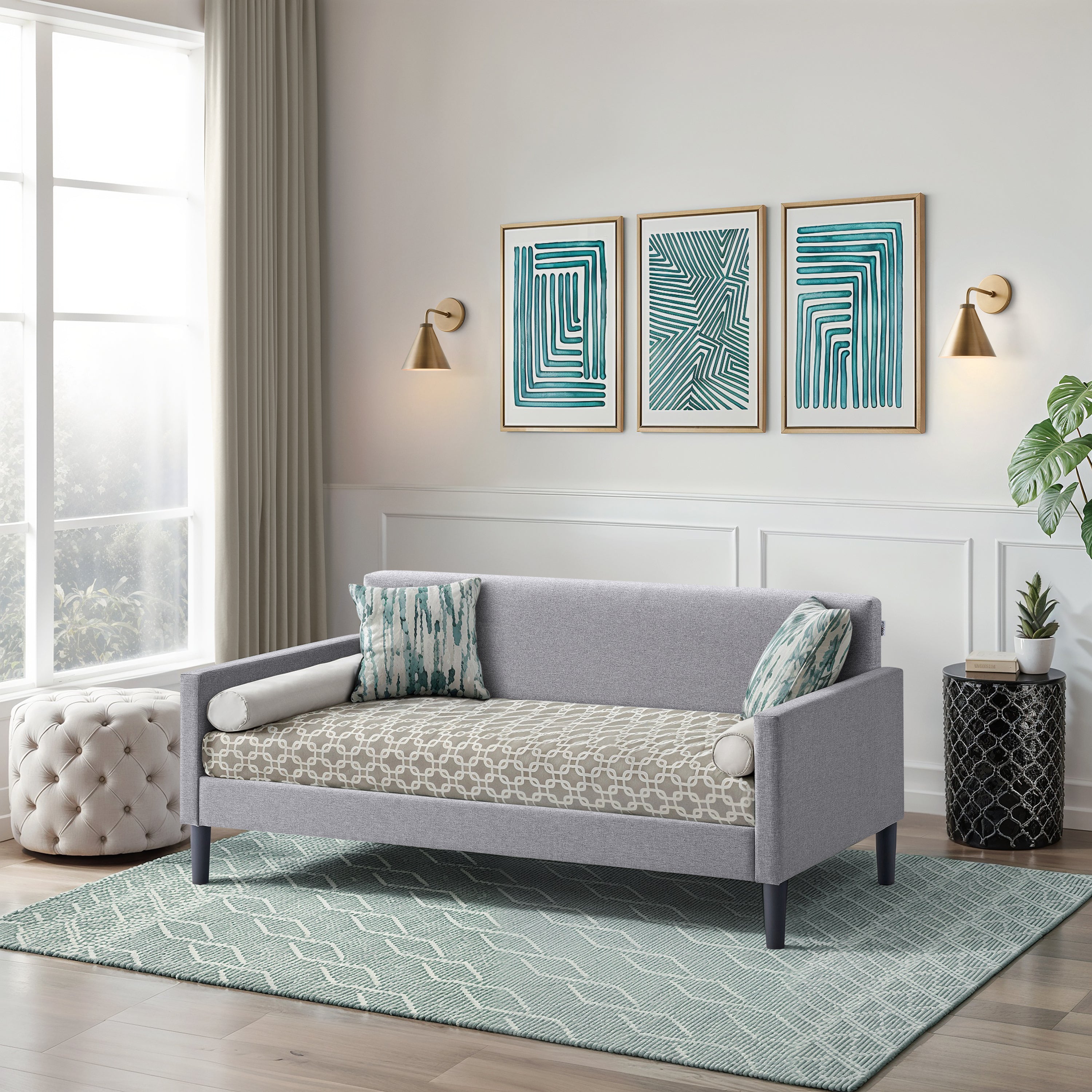 LuXeo Brooklyn Twin Size Upholstered Gray Day Bed